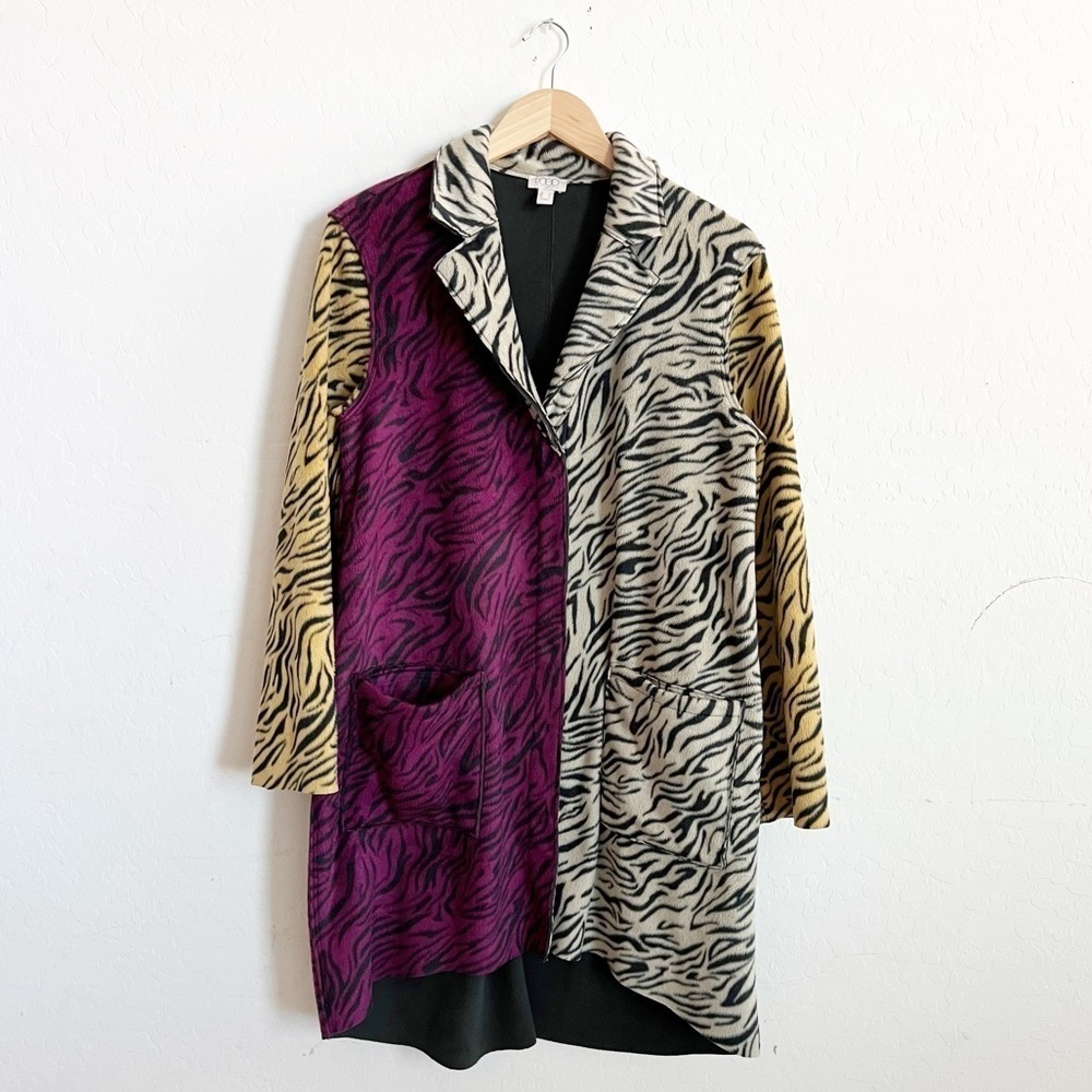 LOGO Lori Goldstein Reversible Fleece Coat Multicolor Snap